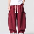 thumbnail image 2 of SAWOBUUN Mens Casual Barrel Pants Wide Leg Elastic Waist Drawstring Loose Fit Trousers Casual Summer Streetwear with Side Pockets, 2 of 6