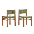 thumbnail image 3 of Christopher Knight Home Outdoor Acacia Wood Wicker Armless Dining Chairs, Teak+Green, Set of 2, 3 of 15