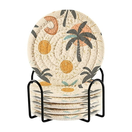 

6 coil coasters 3.94x3.94x0.24 inch water coasters Drink coasters with cup holders Absorbent coasters Heat resistant for bar protection The Sun Coconut Tree