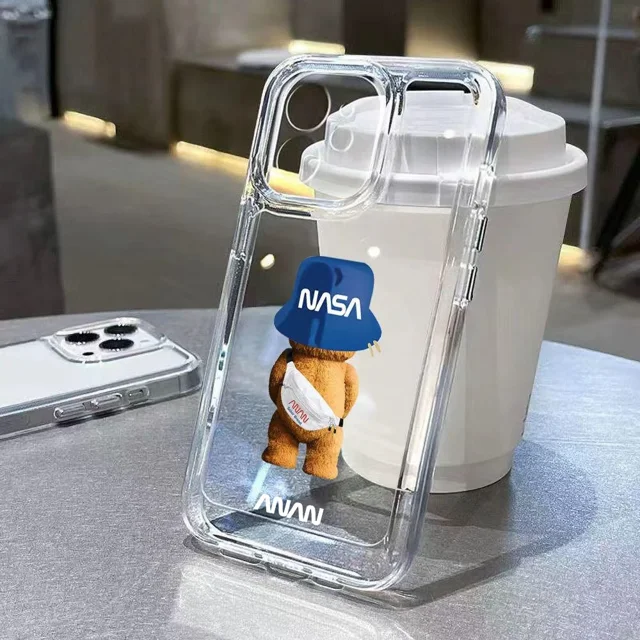 Cartoon Bear Transparent Phone Case For iPhone 15 14 13 12 11Pro Max Mini XS X XR 7 8 Plus SE2022 Luxury Shockproof Soft Cover Transparent C181 iPhone 13 Pro