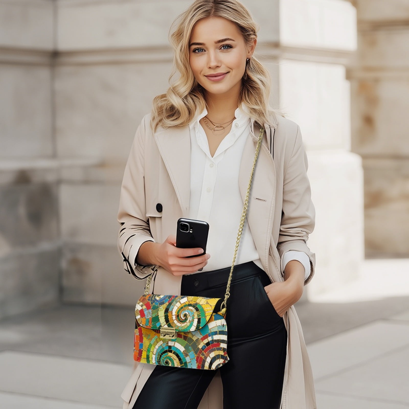 SCRAWLGOD Abstract Geometry Spiral Print Crossbody bags for Women Waterproof Casual Crossbody Purse Lightweight Stain Resistant Shoulder Bag Easy to Clean Shoulder Purses