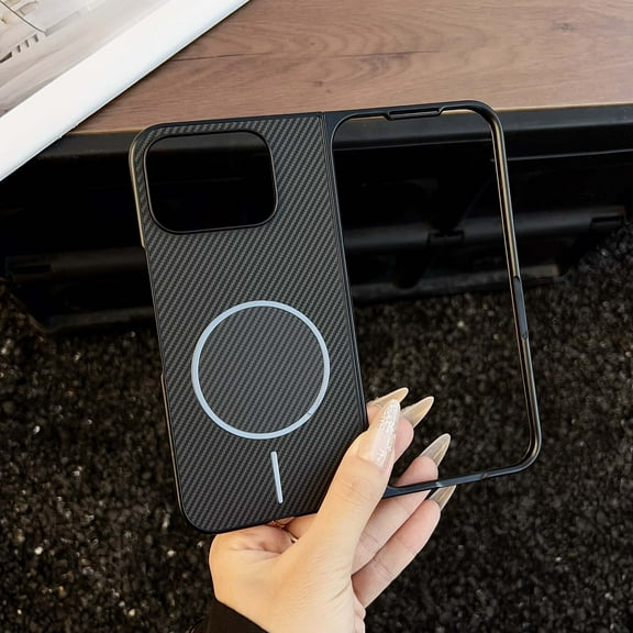 Magnteic For Google Pixel 10 Pro Fold Phone Case,Compatible with Mag-Safe,Fiber Pattern PU Leather Back,Ultra Slim Shockproof Anti-Scratch Protection Rugged Durable Phone Case,Black