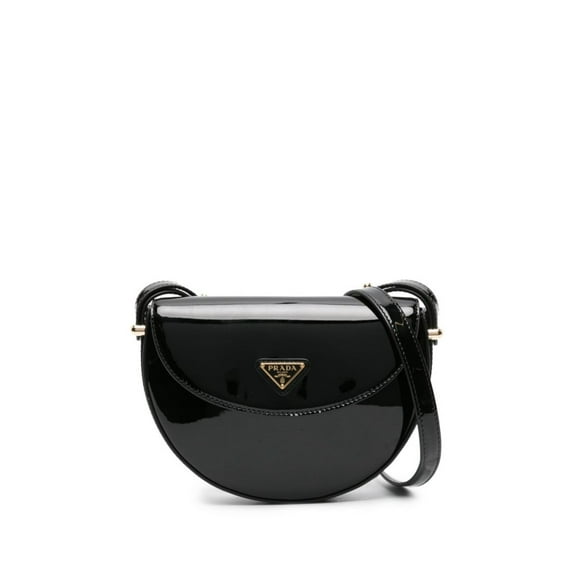 Prada Women's Triangle-Logo Patent Leather Shoulder Bag Black