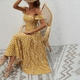 thumbnail image 4 of Wycnly Formal Dresses for Women Beach Party Ruffle Sleeve Empire Waist Flowy Swing Long Sundress Square Neck Sleeveless Polka Dot Print 2024 Summer Maxi Dress Yellow XL, 4 of 7