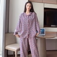 thumbnail image 1 of Pijama de algodón de gran tamaño para mujer, conjunto de dos piezas con pantalones de manga larga y estampado de dibujos animados, cárdigan de solapa para primavera y otoño, pijama fino, 1 of 6