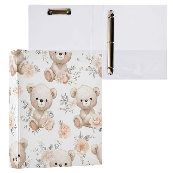 ALAZA Cute Bears Flowers Hardcover 3 Ring Binder 1.5" D-Rings with Interior Pockets Binders School 1 PC