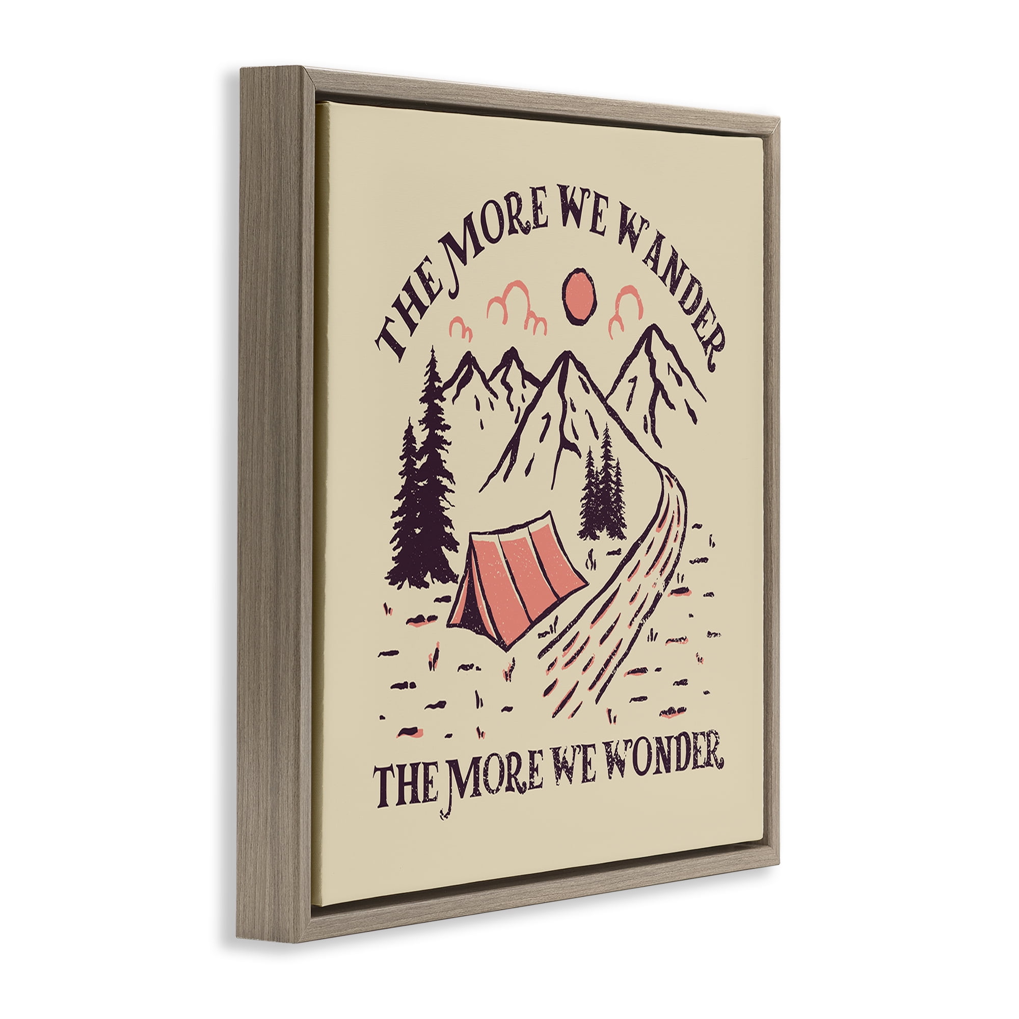 Stupell Industries Wander & Wonder Phrase Landscape & Nature Painting Brown Floater Framed Canvas Art Print Wall Art, 18 x 18