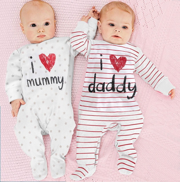 Kid Baby Boy Girls Love Mum Dad Romper Jumpsuit Bodysuit Sleepsuit Clothes suits 