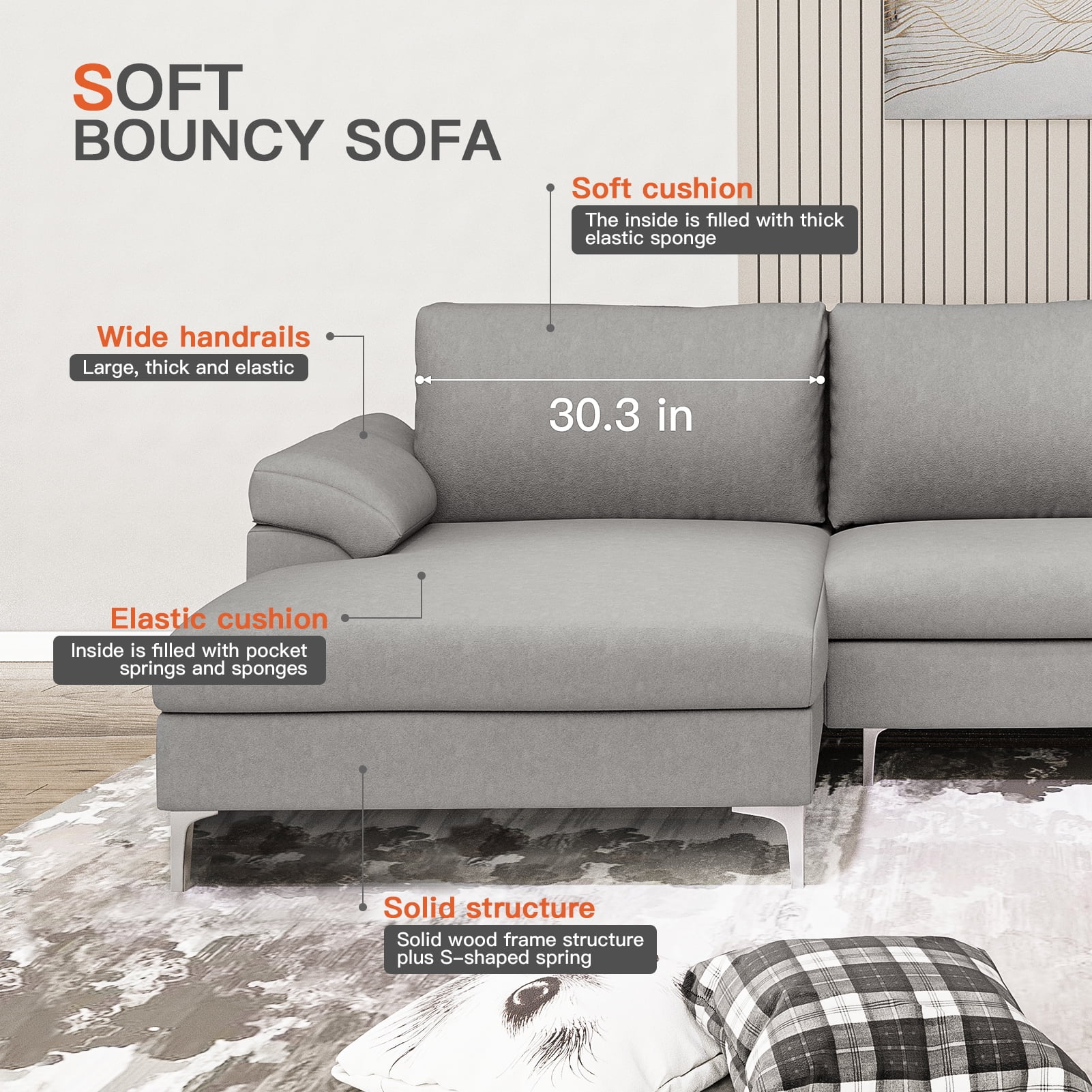 Kepooman L-Shaped Convertible Sectional Sofa Sleeper Bed, Gray Kepooman L-Shaped Convertible Sectional Sofa Sleeper Bed, Gray