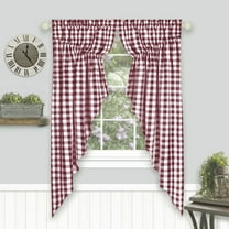 Woven Trends Farmhouse Curtains, Buffalo Plaid Curtain Shades, Gathered Swag Set, Classic Country Plaid Gingham Checkered Design, Farmhouse Decor, 72" x 63" Gathered Swag Pair (2-Pack), Burgundy