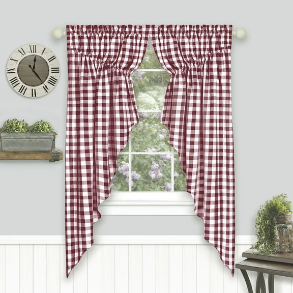 Woven Trends Farmhouse Curtains, Buffalo Plaid Curtain Shades, Gathered Swag Set, Classic Country Plaid Gingham Checkered Design, Farmhouse Decor, 72" x 63" Gathered Swag Pair (2-Pack), Burgundy