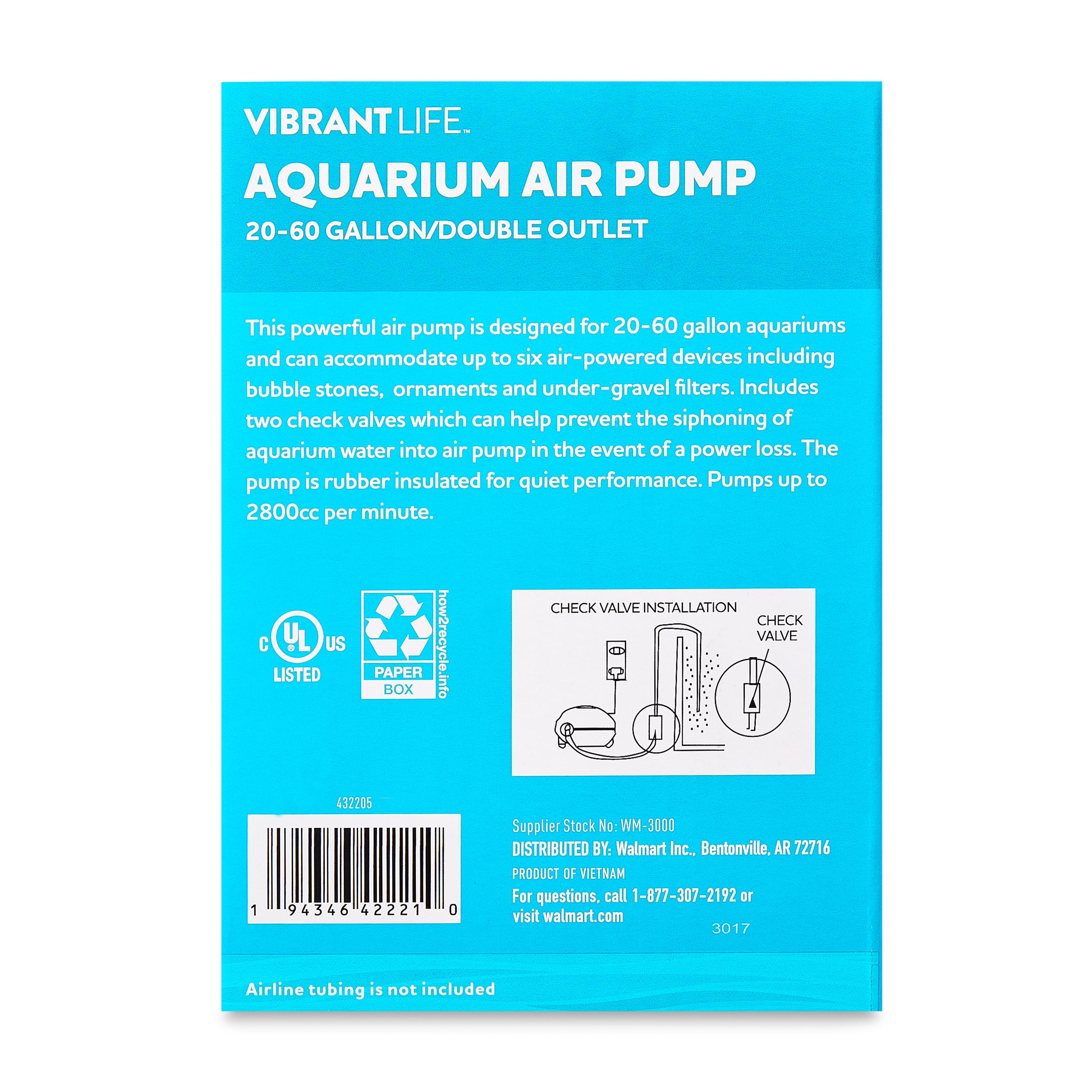 Vibrant Life 2800 CC Double Outlet Aquarium Air Pump, for 20-60 Gallon Tanks