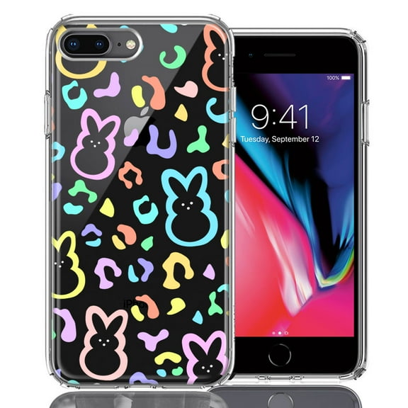MUNDAZE for Apple iPhone 7/8 Plus Leopard Easter Bunny Candy Colorful Rainbow Double Layer Phone Case Cover