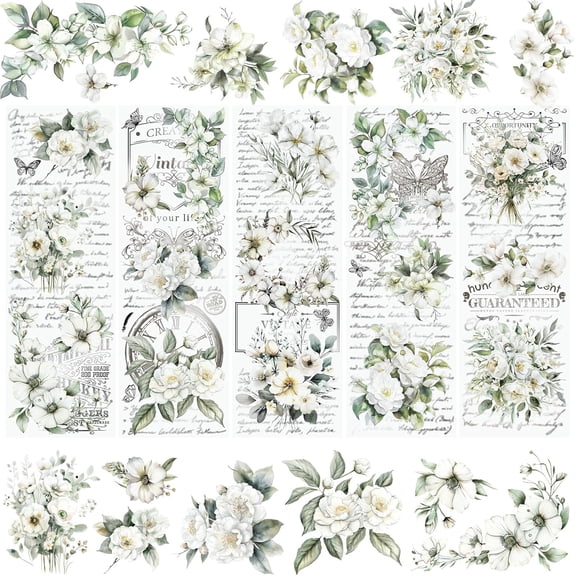5 Sheets Rub On Transfer Sticker, Retro White Flower Pattern Stickers for DIY Scrapbooking Photo Albums Furniture,11.8 * 3.9in