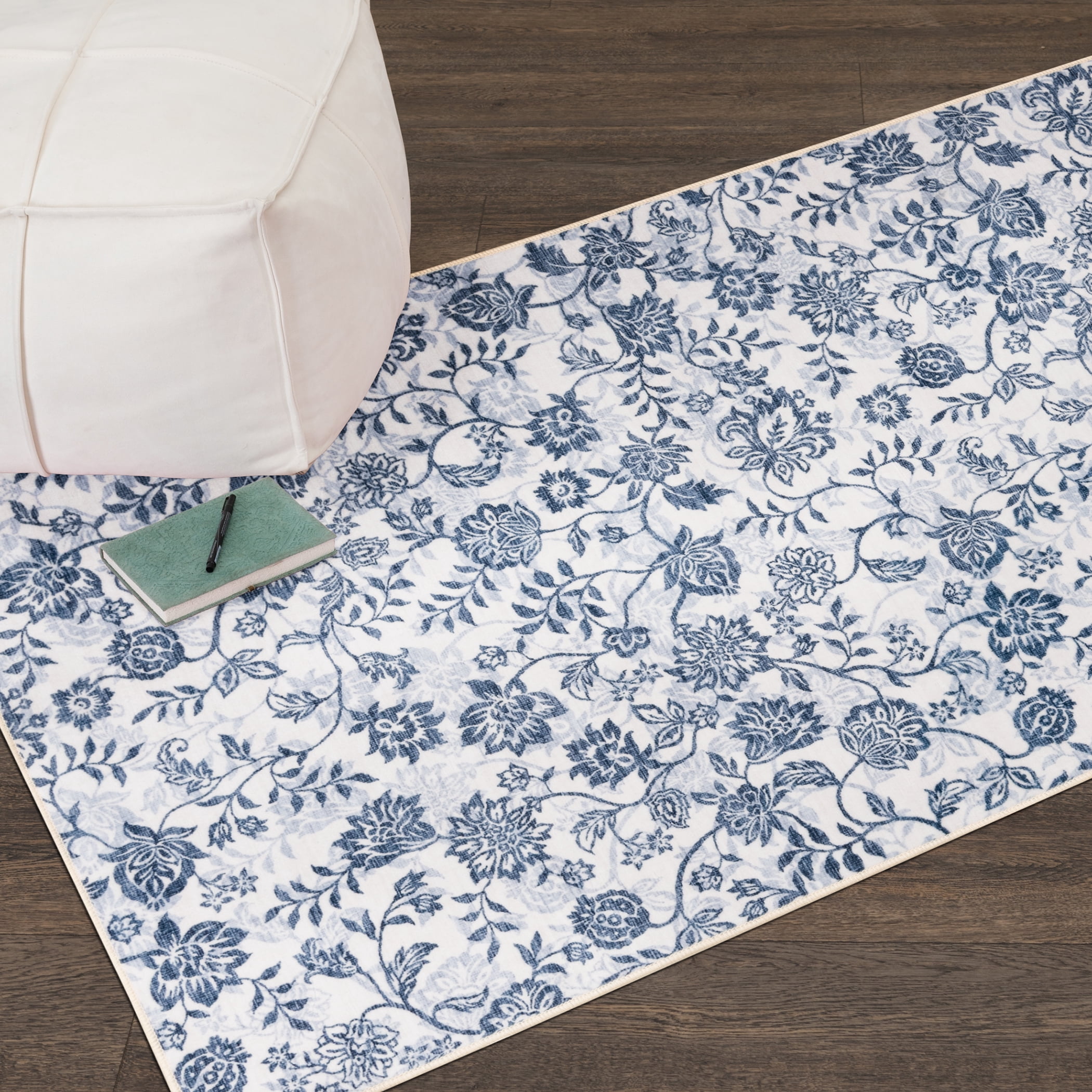 Mainstays Blue Floral Faux Fur Indoor Accent Rug, 36 in x 56 in