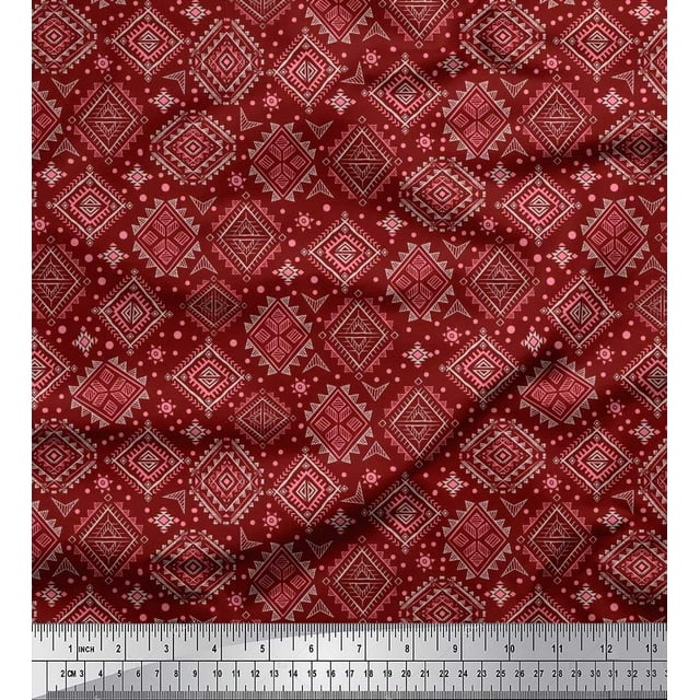 Soimoi Satin Silk Fabric Aztec Southwestern Print Fabric by The Yard 42 Inch Wide