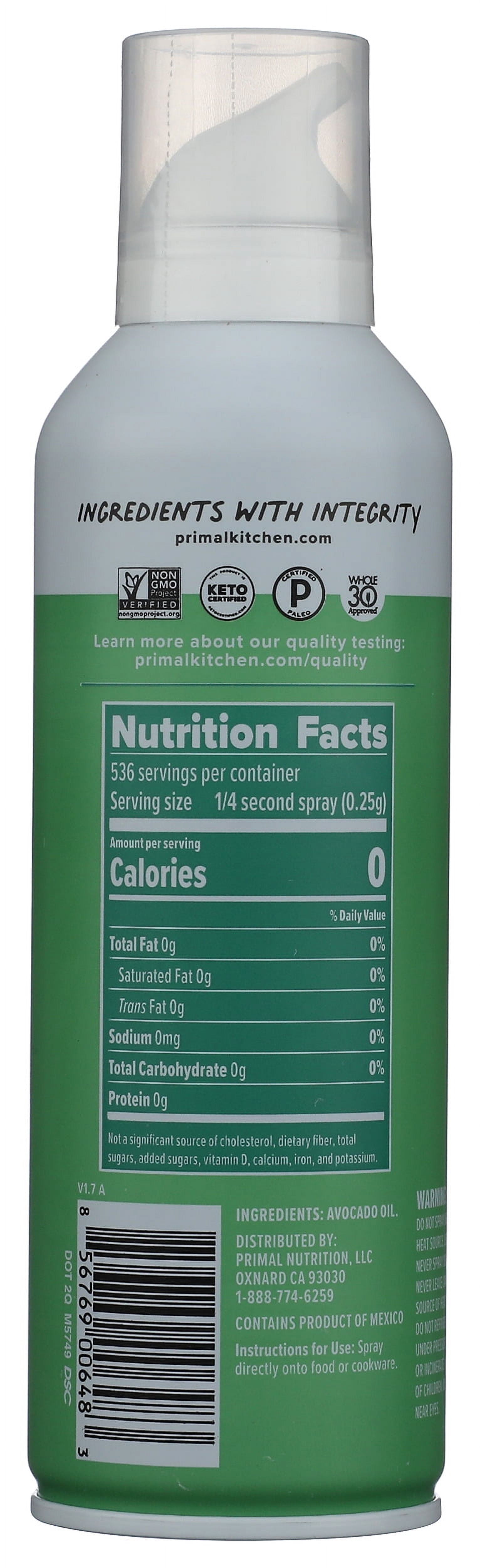 Pack of 6, Primal Kitchen Pure Avocado Oil Cooking Spray, 4.7 oz