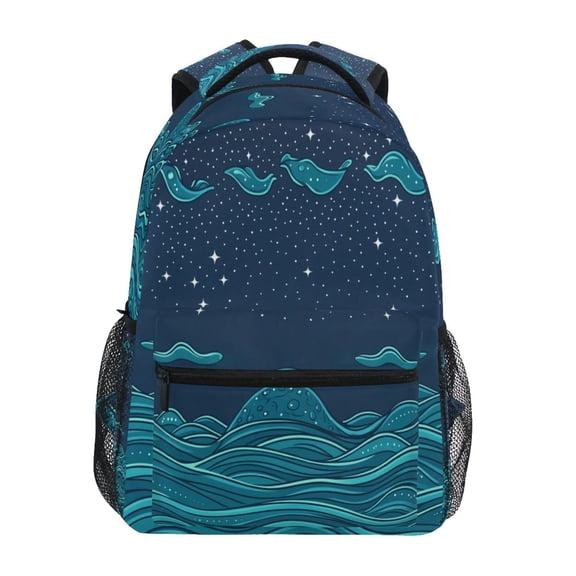 Starry Ocean Waves Stylish Large Backpack 15L Self-Standing Durable Twill for School, Office and Travel Use