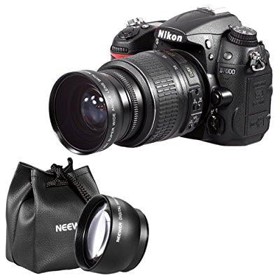 neewer 52mm camera lens kit: 2x magnification telephoto and high definition 0.45x wide angle with macro portion lenses for nikon dslr d5200 d5100 d5000 d3300 d3200 d3100 d3000, canon eos