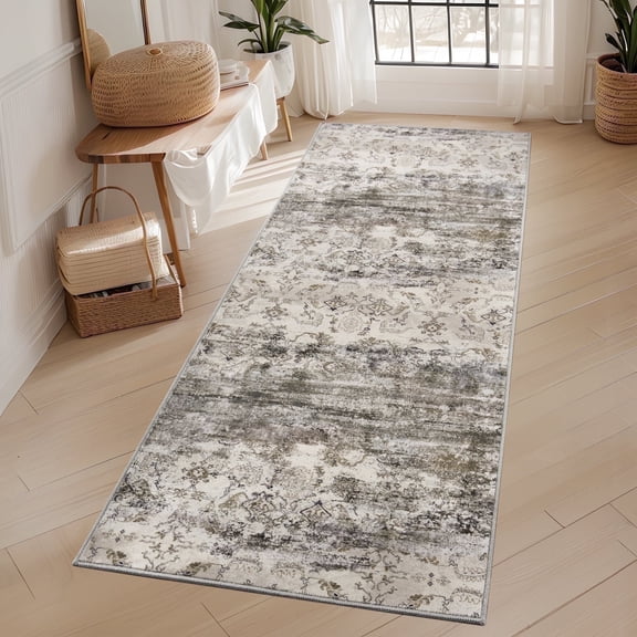 VUNATE 2'x6' Runner Rugs Machine Washable Rugs Soft Abstract Vintage Distressed Carpet Indoor Runners Rugs for Floor Hallway Kitchen Runner Bath Runners Laundry Room Rug Bedside Entry Rug Taupe