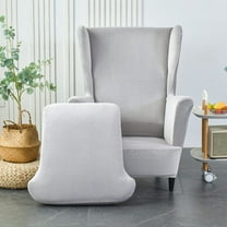 2-Piece Stretch Wingback Slipcover, Elastic Velvet Armchair Chair Cover Protector, Includes 1pcs Base Protective Cover and 1pcs Cushion Protective Cover, Light Grey