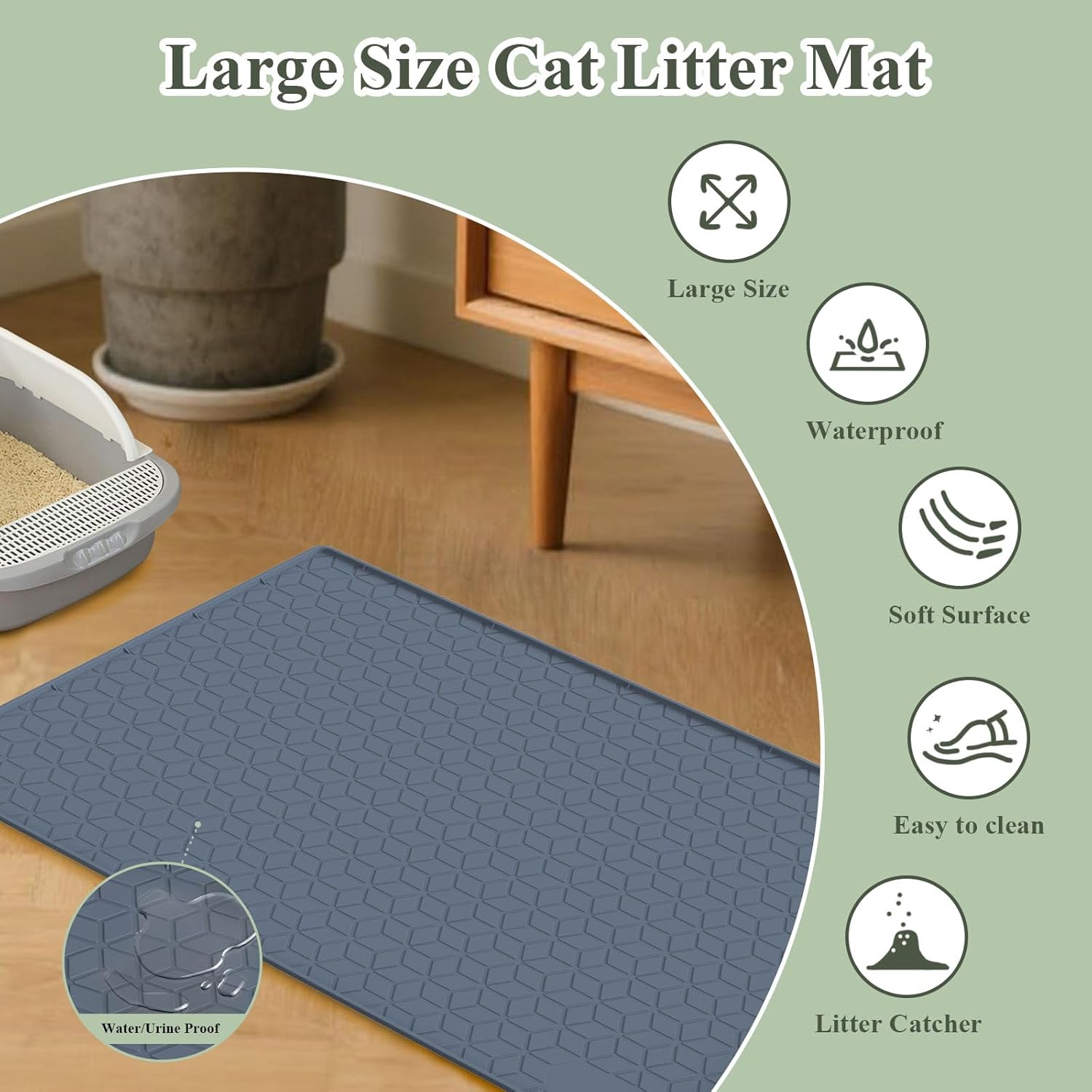 ODDPC Silicone Cat Litter Mat, Large photo 2