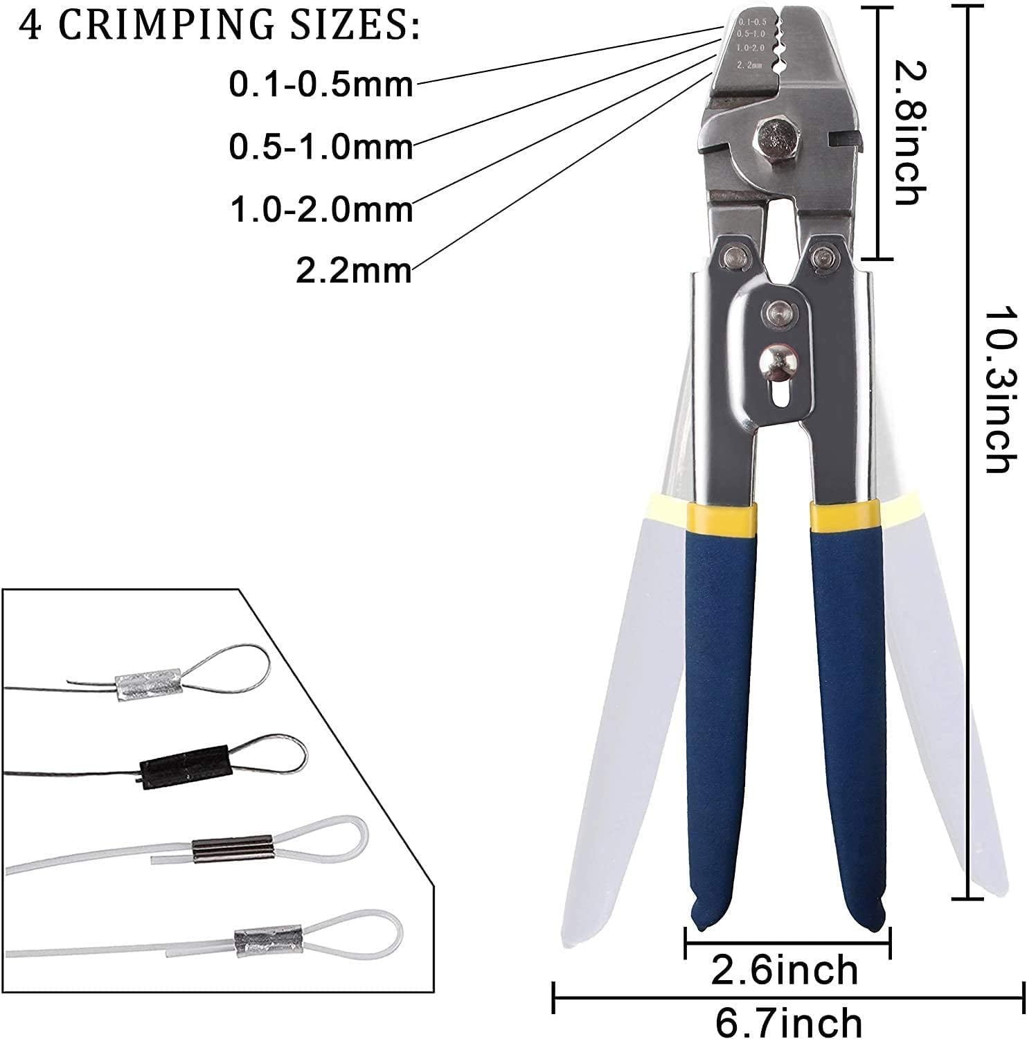 Fishing Crimping Pliers Heavy Duty + 500pcs Crimp Sleeves Set Hand Crimper Plier Set Wire Rope Crimpers