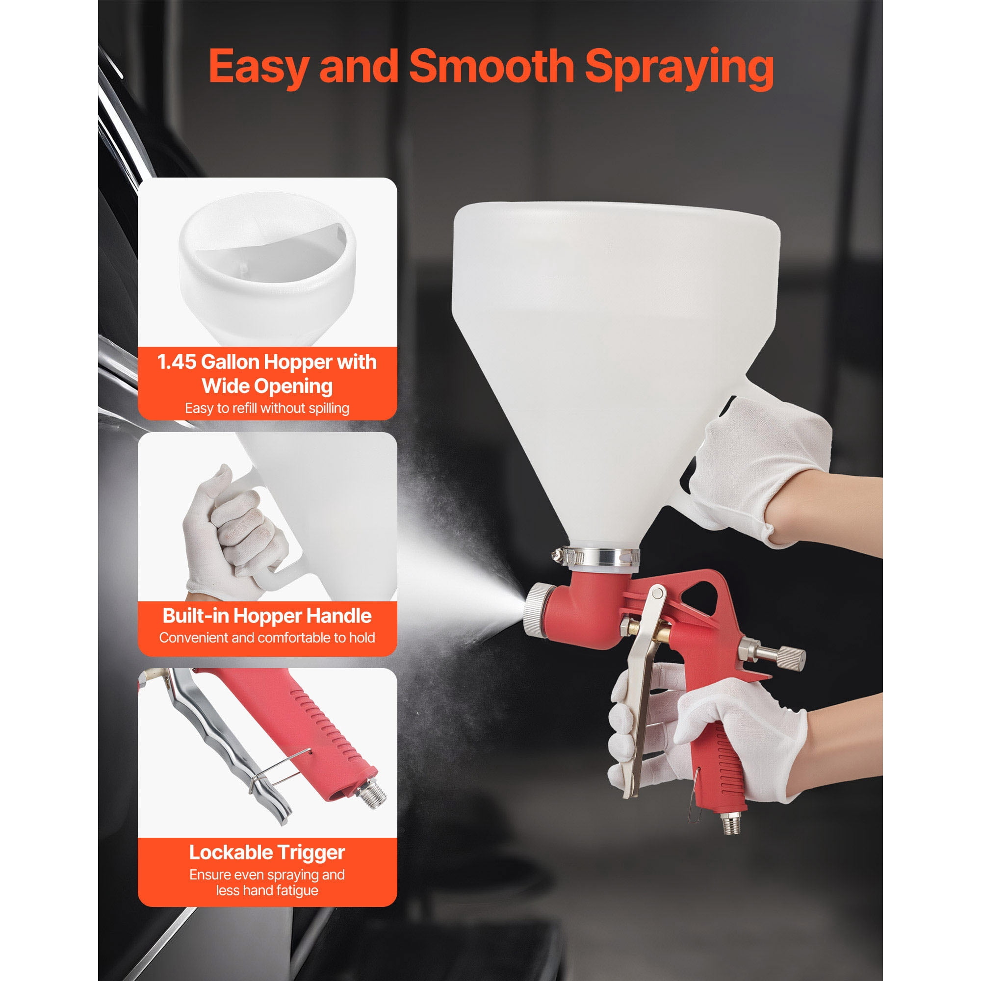 KFFKFF Air Texture Spray Gun, 1.45 Gallon Hopper Sprayer, Professional Drywall Texture Tool with 3 Nozzles (3.5mm, 6mm, 8mm) for Popcorn, Knockdown, and Orange Peel Applications