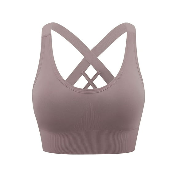 DuoJiaJ Women's Solid Color Crisscross Back High Intensity Quick Drying Breathable Shockproof Running Yoga Sports Bra Plus Size Bras Brown