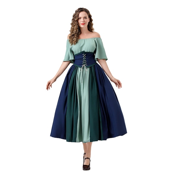 Renaissance Costume Women, Renaissance Costume Women Plus Size, Renaissance Dress Womens Medieval Ren Faire Costume Corset Victorian Ball Gowns Elegant Vintage Irish Dresses Halloween, Green L