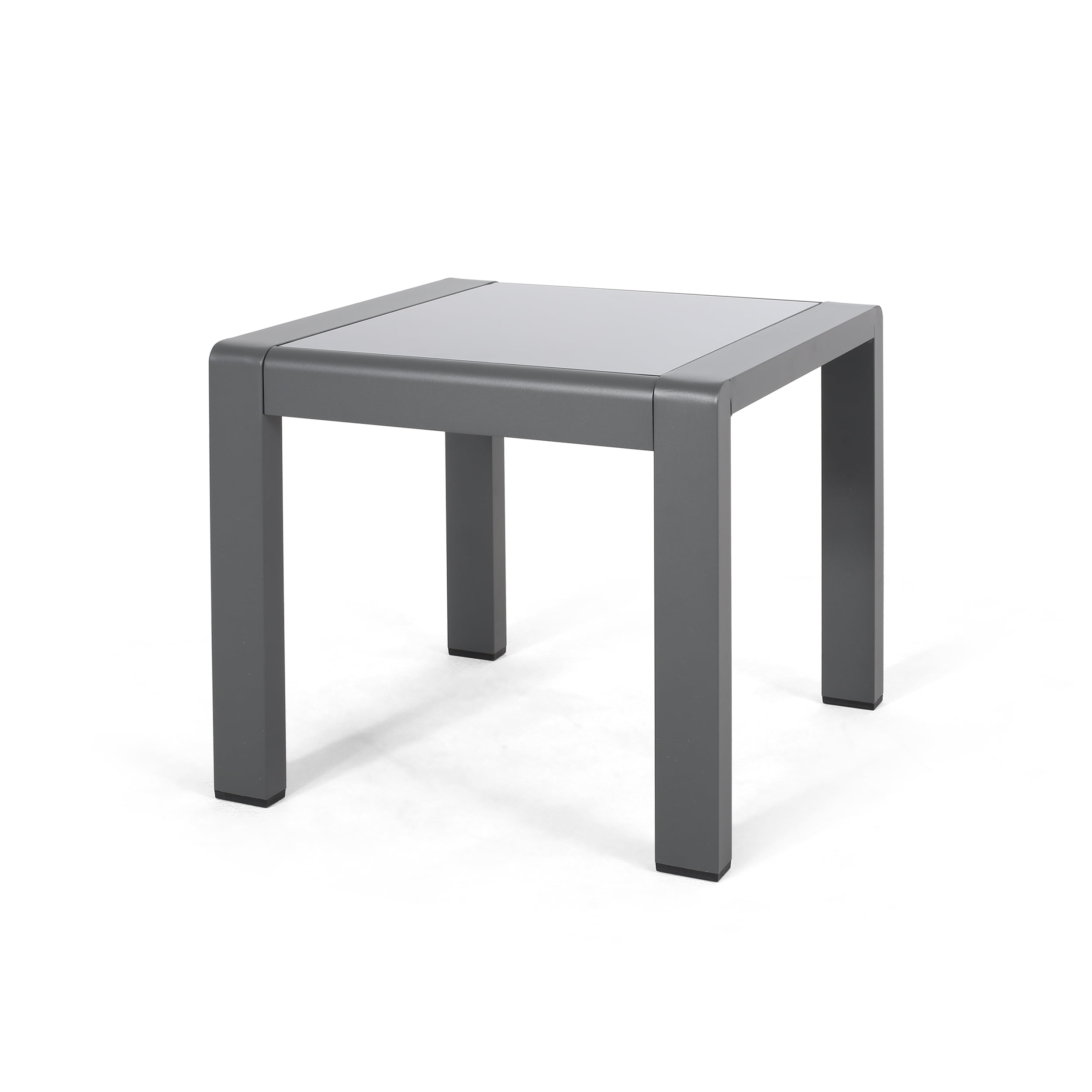 Giovanna Coral Outdoor Aluminum Side Table with Glass Top Matte Gray and Gray Finish 