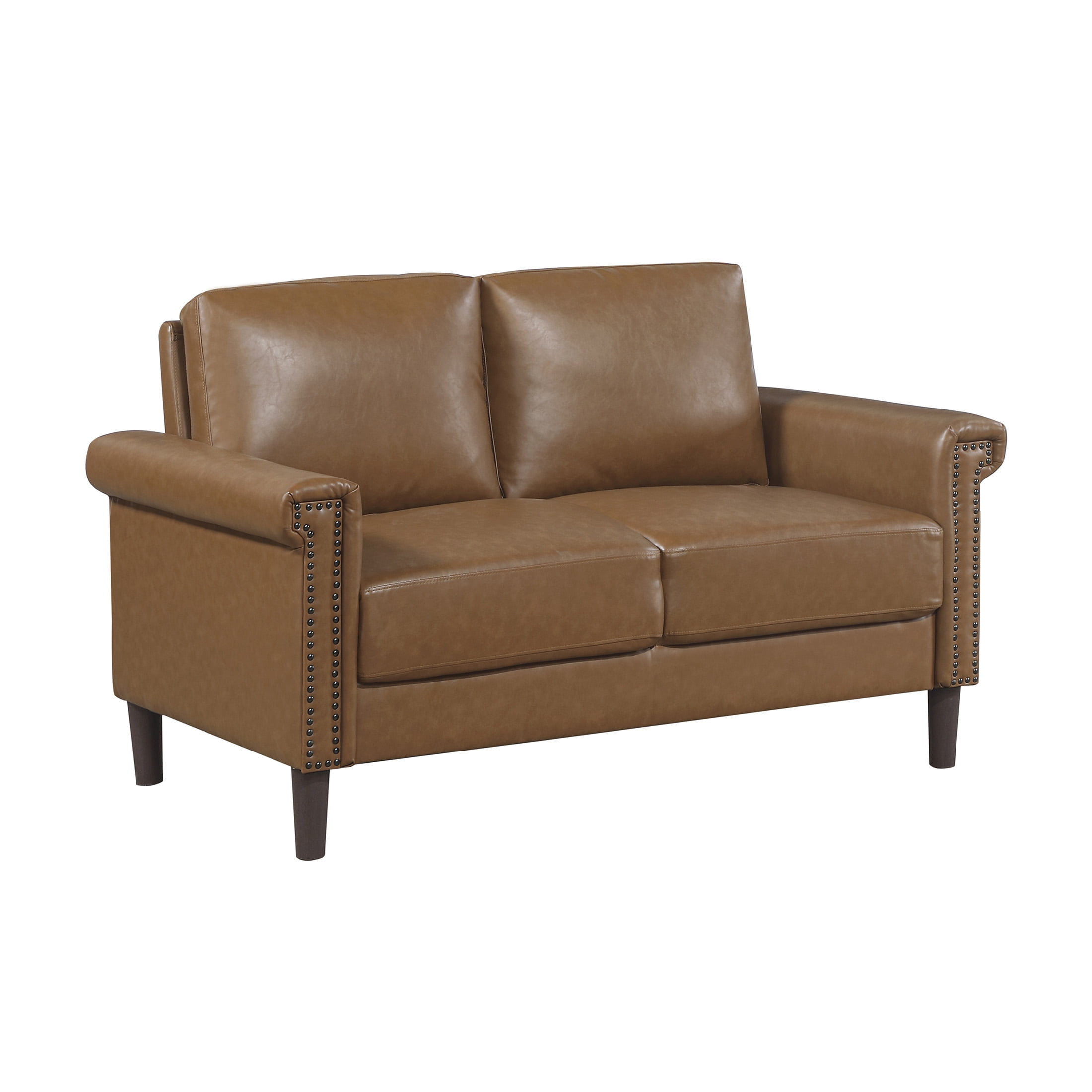 OakvillePark Hartwell Faux Leather Love Seat with Nailhead Trim, Brown