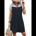 thumbnail image 1 of Vestido de Verano de Encaje con Retazos y Bolsillos para Mujer, Informal, con Botones y Corta Negro S, 1 of 7