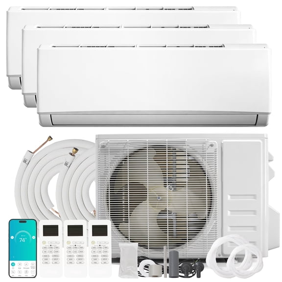 PHILODECO 3 Zone 12000 12000 18000 BTU Wi-Fi Mini Split AC/Heating System,20 SEER2 Ductless AC,36000 BTU Split Air Conditioner with Pre-Charged Condenser, Heat Pump & 25Ft Line Set, 208-230V