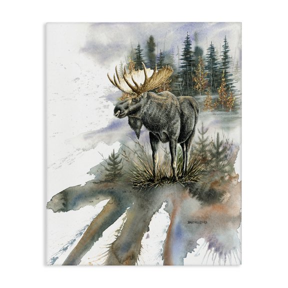 Stupell Industries Farmhouse Moose Distant Forest Arrangement Canvas Art, 24 x 30, by Dave Bartholet