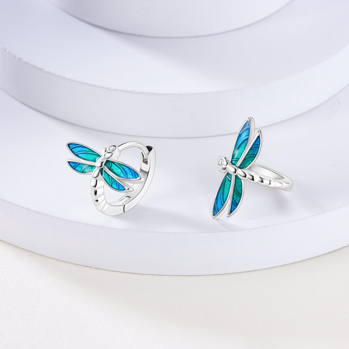 MULA European 925 Sterling Silver Dragonfly Hoop Earrings, Blue Enamel Women's Jewelry Birthday Gift for Her