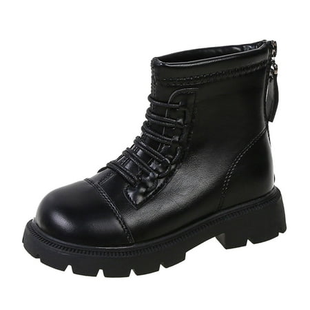 

ZMHEGW Winter Children Boots Boys And Girls Ankle Shoes Thick Soles Non Slip Solid Color Warm Back Zipper Lace Up Simple Style