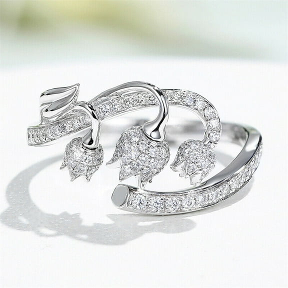 Open Lotus Pave Set Women's Engagement Rings 1.9 Ct Diamond 14K White Gold Over