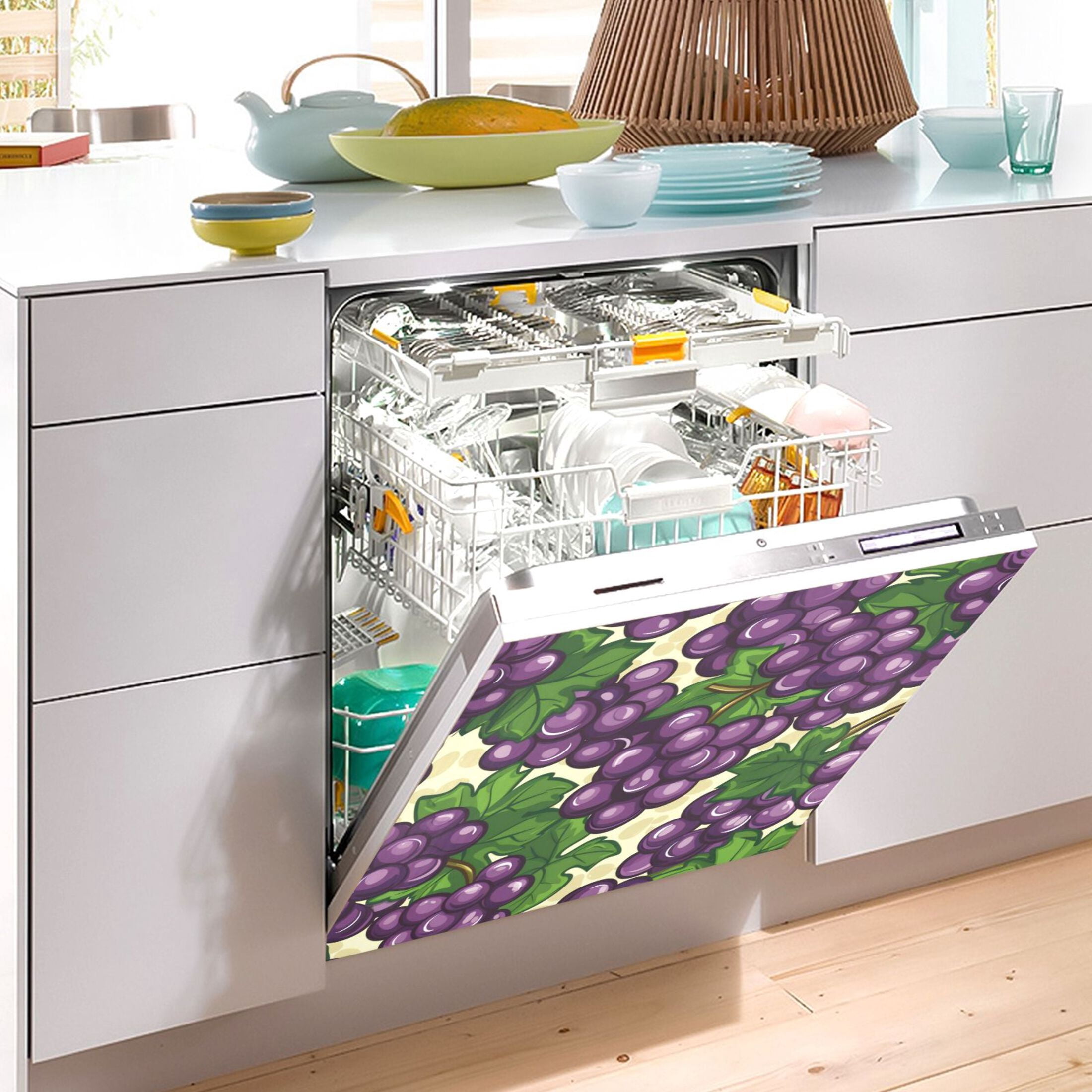 Dishwasher Magnetic Sticker 23x26 Inch Refrigerator Magnetic Sticker Washing Machine Magnetic Sticker Kitchen Panel Magnetic Sticker Home Decor Dark Purple Grape