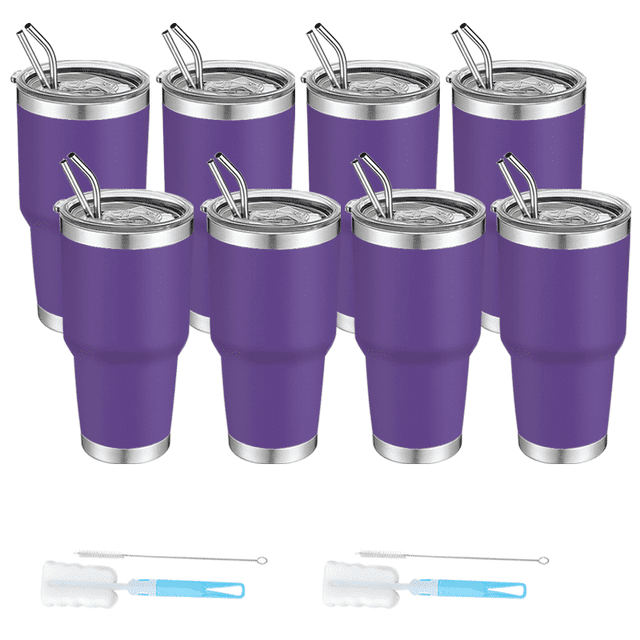 Paquete de 8 vasos térmicos de acero inoxidable de gran capacidad de 30 oz, diseño de doble pared al vacío para un aislamiento térmico duradero (frío y calor), material apto para alimentos,,púrpura