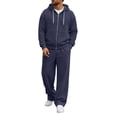 thumbnail image 4 of Babcutegg Mens Outfit Set 2-Piece Zip Up Hooded Sweatshirt and Pants Fall Casual Athletic Clothes Navy Size 2XL, 4 of 6