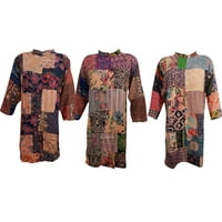 Mogul Womens Tunic Dress Button Down Patchwork Design Embroidered Bohemian Fashion Ethnic Wear Wholesale Lot Of 3