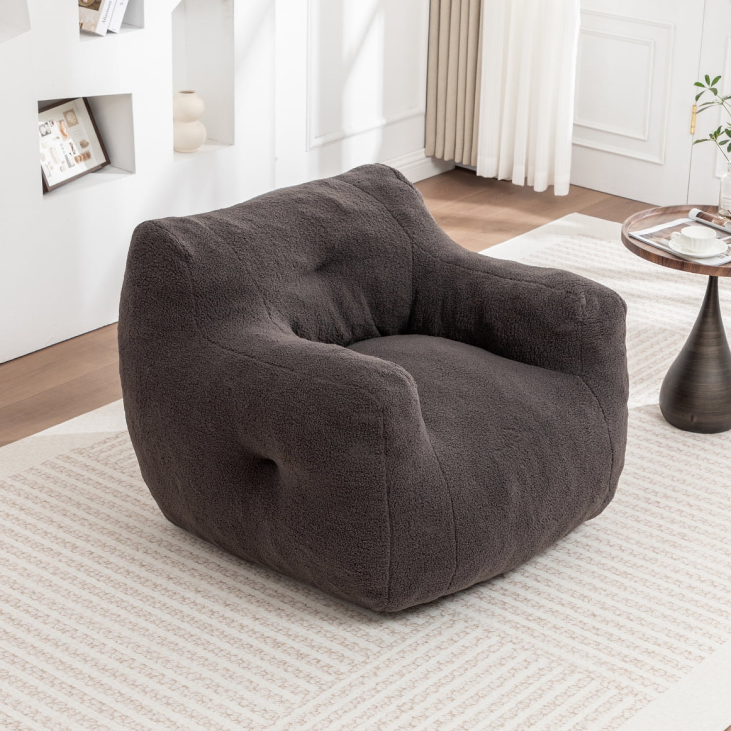 FENGFAN Large Bean Bag Chair with Armrests, High Density Foam Filled Removable Cover Lazy Sofa for Adults Bedroom Living Room, 1 Pack