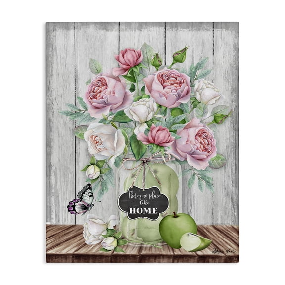Stupell Industries Shabby Chic No Place Like Home Pink Roses Canvas Art, 16 x 20, by Sheri Hart