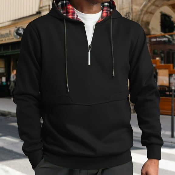 Donemore Men's Solid Color Long Sleeve Hooded Zip-Up Casual Jacket Simple Stylish Design Versatile Comfortable Daily Wear