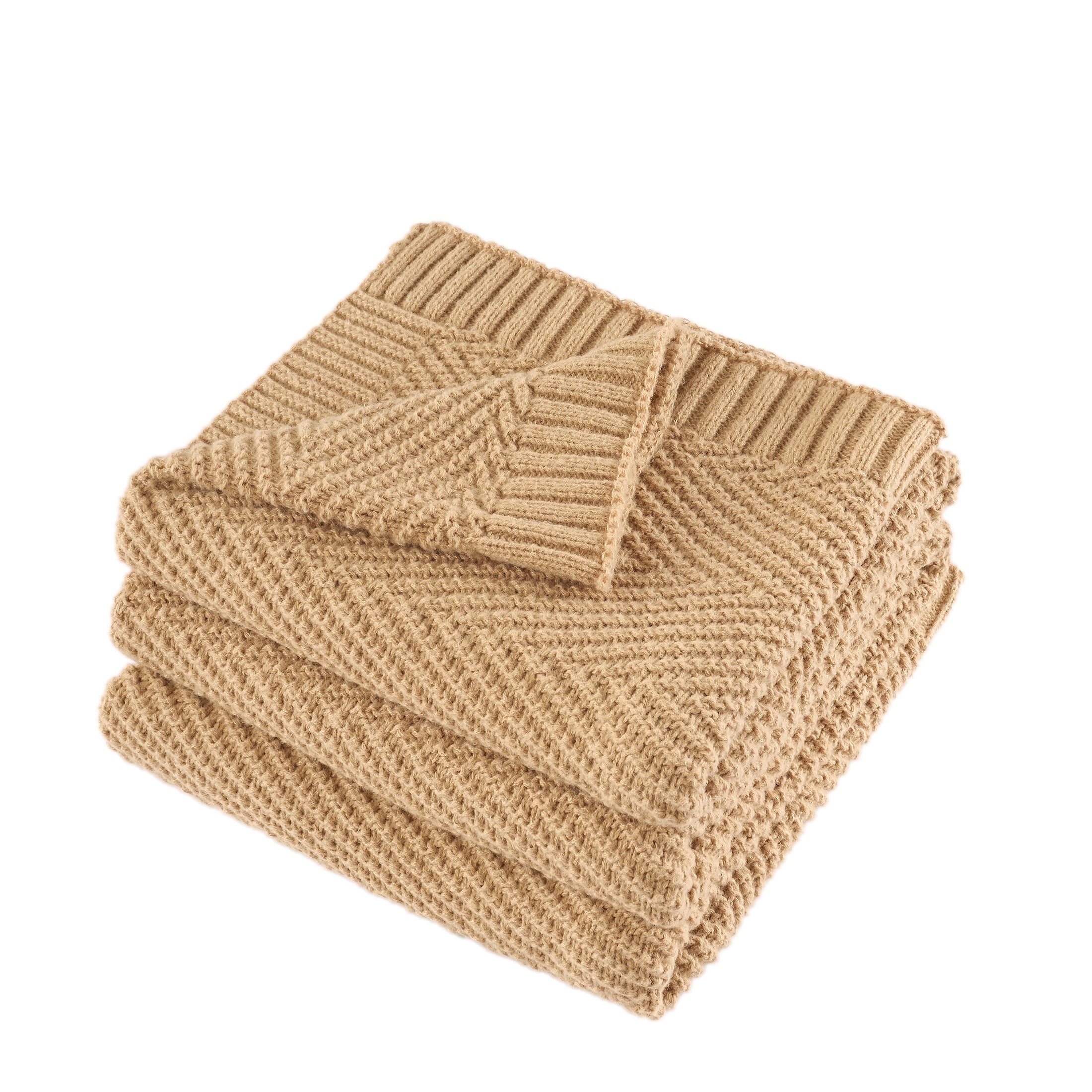 LONG CREATE Soft Knitted Throw Blanket 60" x 80" Tan Brown, Boho Chevron Farmhouse Throw for Bed Couch