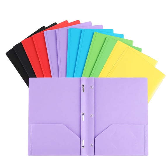 punada Plastic Folders with Pockets and 3 Prongs, 12 Pack Assorted Colors Two Pocket File Folders, Letter Size Thickened Folder Organizer for Office and Home