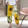 thumbnail image 2 of Aoochasliy Womens Pants Petite Elastic Waist Pants Floral Print Wide Leg Pants Athletic Trousers with Pocket, 2 of 5