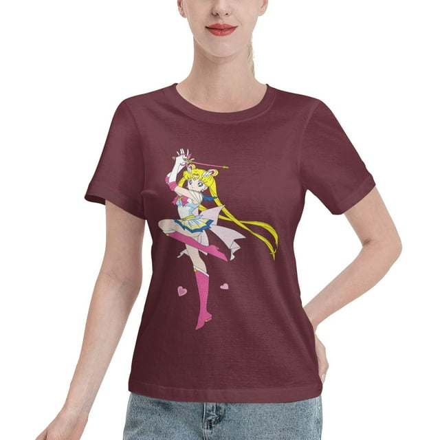 T-Shirt Basique à Manches Courtes pour Femmes Sailor Moon Lièvre Lunaire