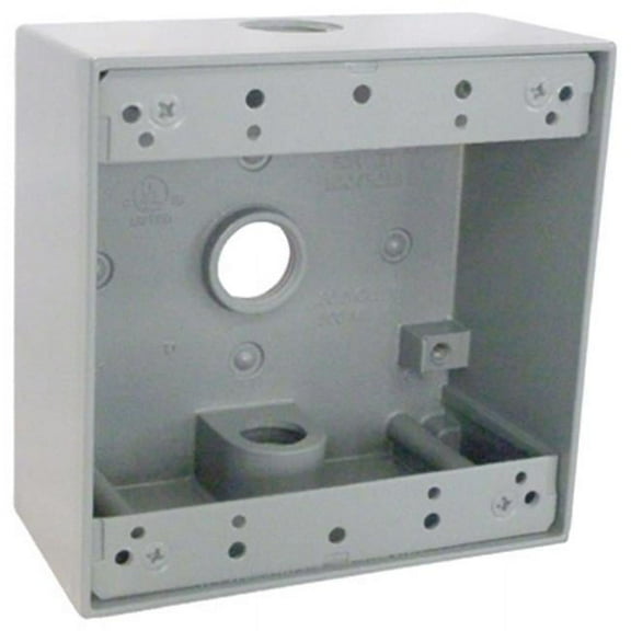 TGB50-3 2 Gang Outlet Box With Three 0.5 in. Holes, Gray